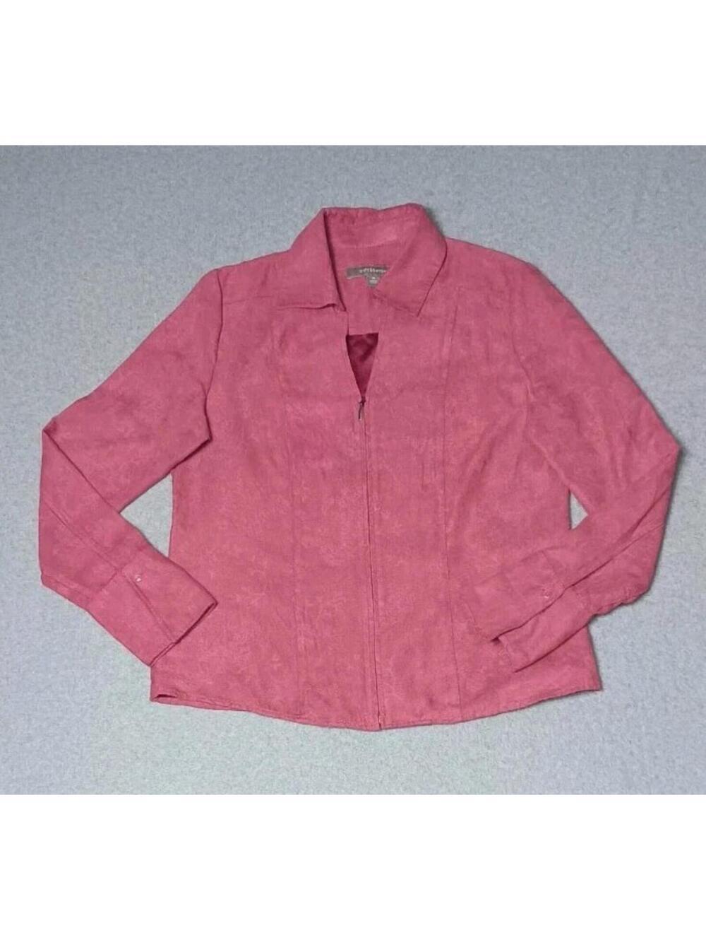 Croft & Barrow Faux Suede Zip Up Jacket Womens Size Medium Pink Floral Design...
